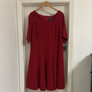 Gabby Skye Red A-Line Midi Dress with 3/4 Sleeves